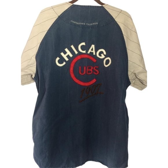 Retro Chicago Cubs Baseball Jersey Men's Blue Large Copperstown Collection - Picture 1 of 7